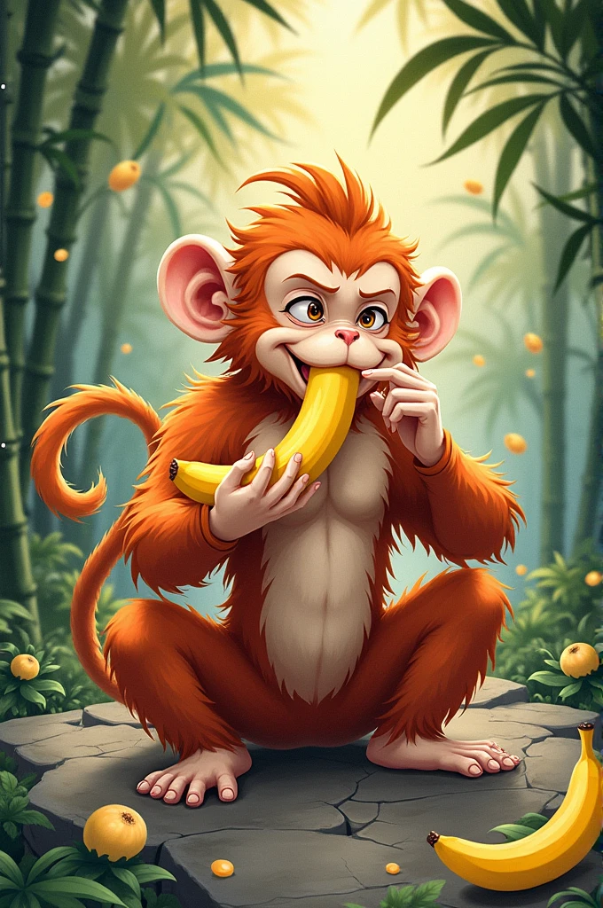 Monkey king and banana eating