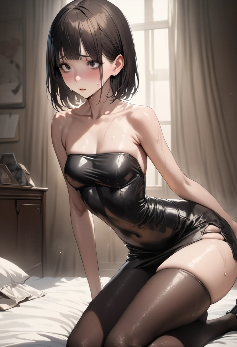 One person,alone,Black Hair,Short Hair,Completely naked,Knee socks,gloves,Masturbation,Bristles,Lewd,Small breasts,M-shaped legs,Open pussy,Spread your genitals with your hands and show me,Blushing,Vulgarly,smile,Open your mouth,Urinating