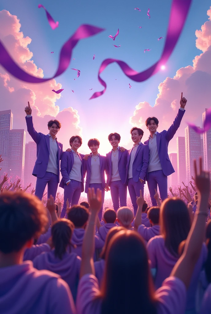 Bts with army and purple ribbons