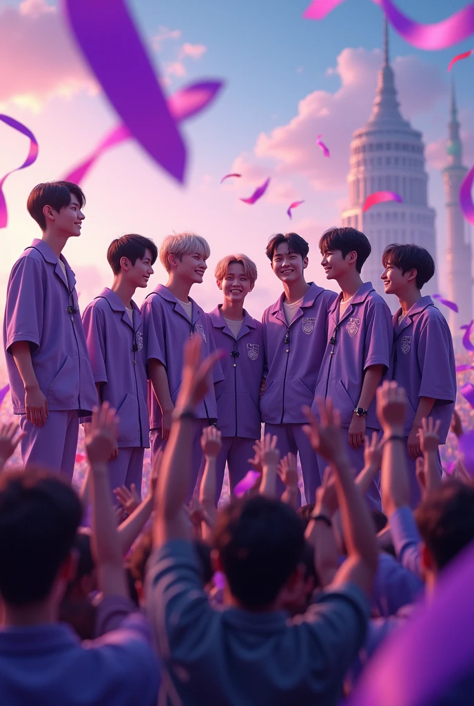 Bts with army and purple ribbons