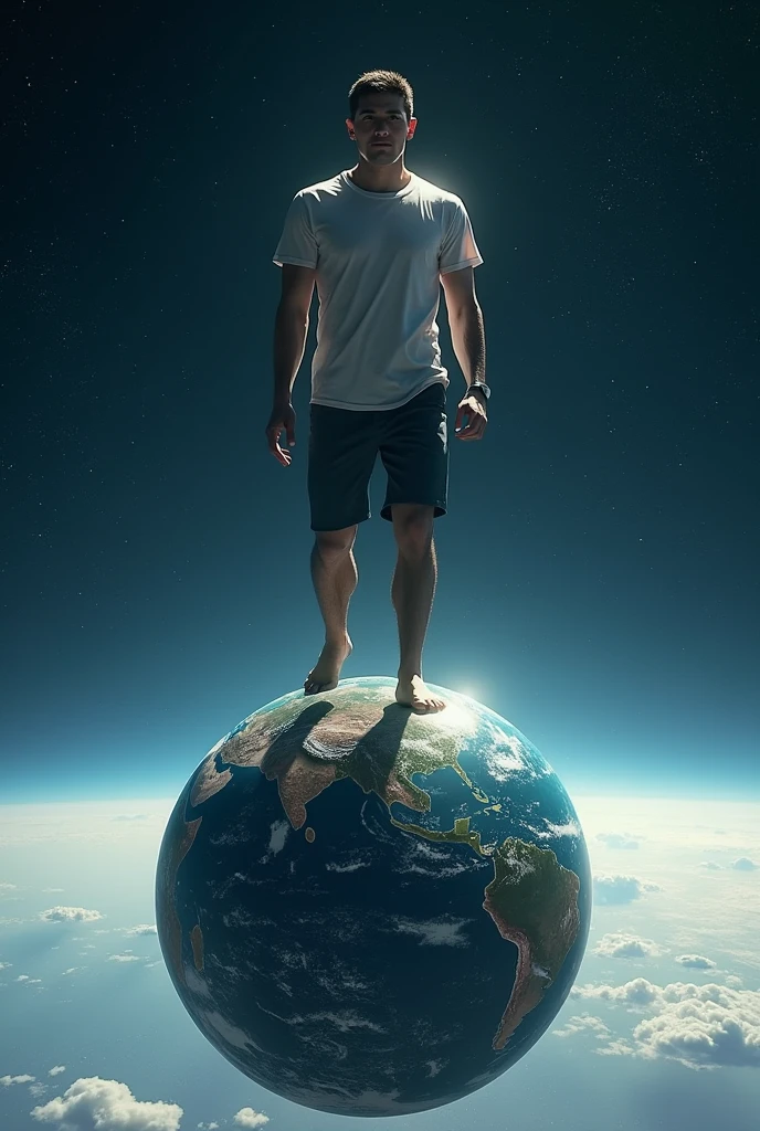 stepping on planet earth as if it were a soccer ball