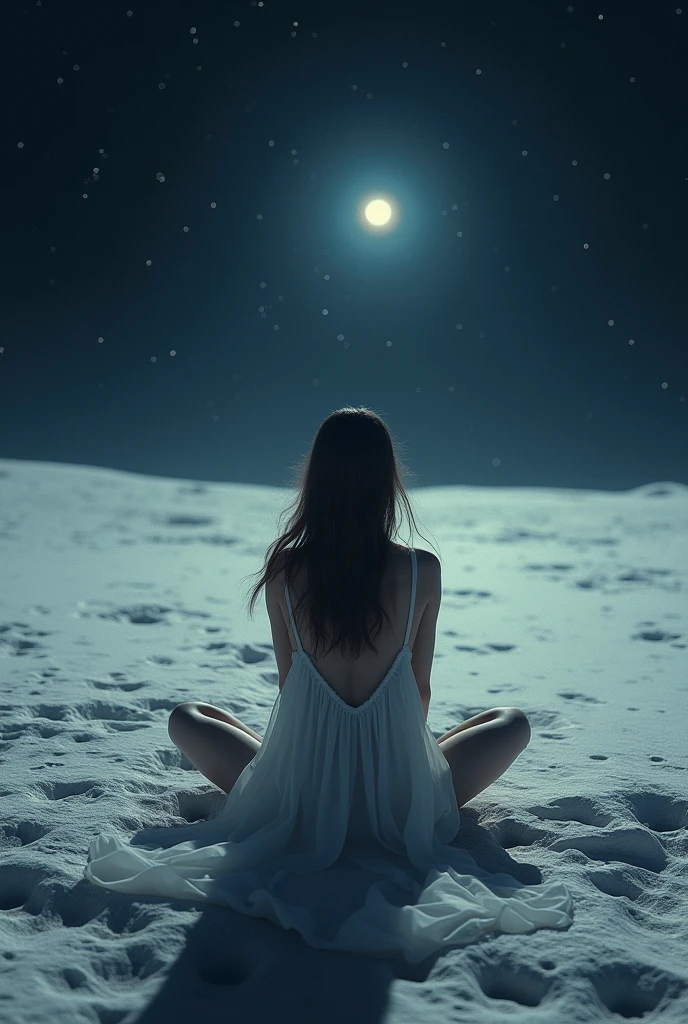 Woman sitting on the moon