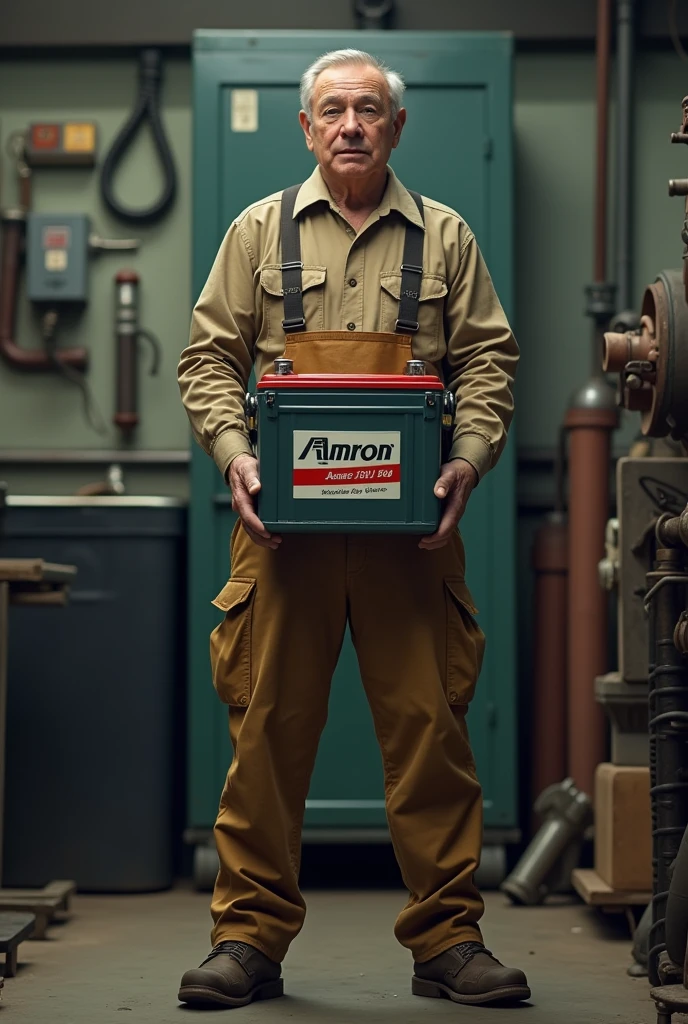 A man standing with amron battery inside babu battery name