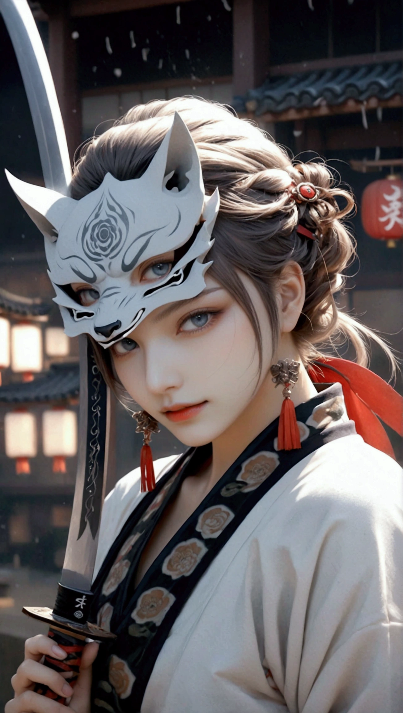 (Japanese sword &reference;Muramasa 2&reference;.2)Two beautiful women、Japanese swordを持った女性、Shinobi Costume、Warrior、Clear Eyes、{Arm tattoo、Warrior、Realistic battle scenes、敵Warriorの返りBlood、Blood、High resolution、Highest quality、Very detailed、8k、background、