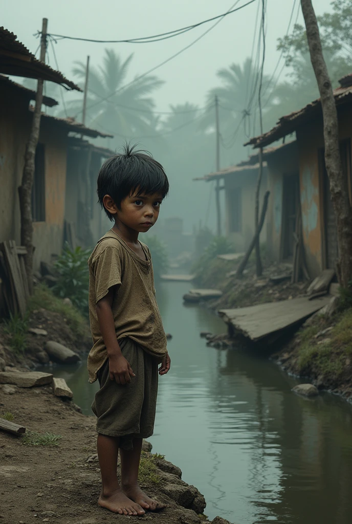 Sam lived in the poor family aside in the river.
