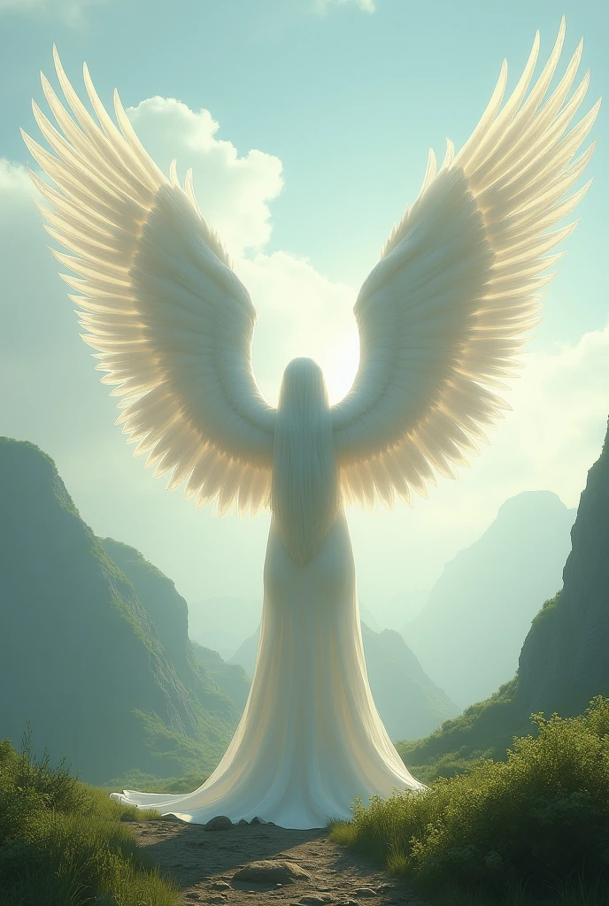 White long angel wings with lot of feathers landscape