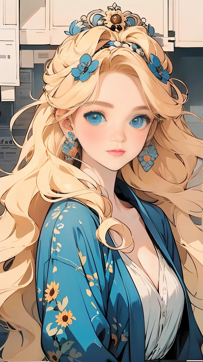 masterpiece, high quality, Movie stills, One person girl,Blonde,Sunflowers are worn on the head., Floating in the sky, Cloud Girl, cloud, (Cleavage close-up: 1.1), Bright, Cheerfulness, Interesting, Gentle soft lighting, (Bauhaus, shape, Line art, Abstracted: 1.1), Panda Ears,