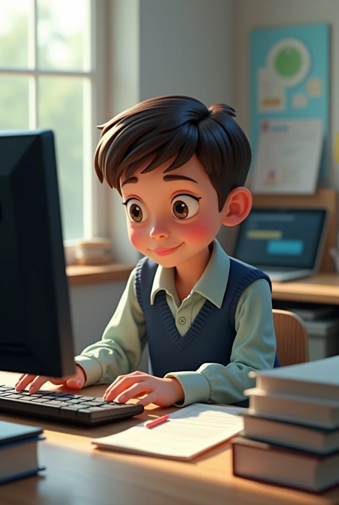 Computer Operater A Boy And siting the table and education invarmet this image