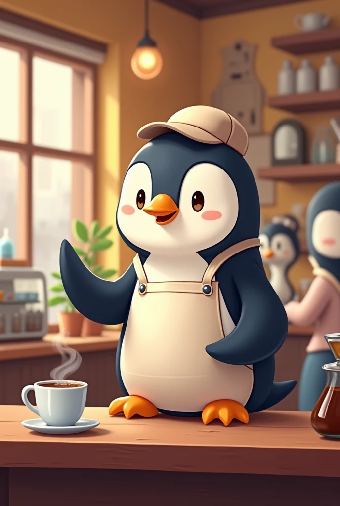 Barista cartoon penguin (simple)