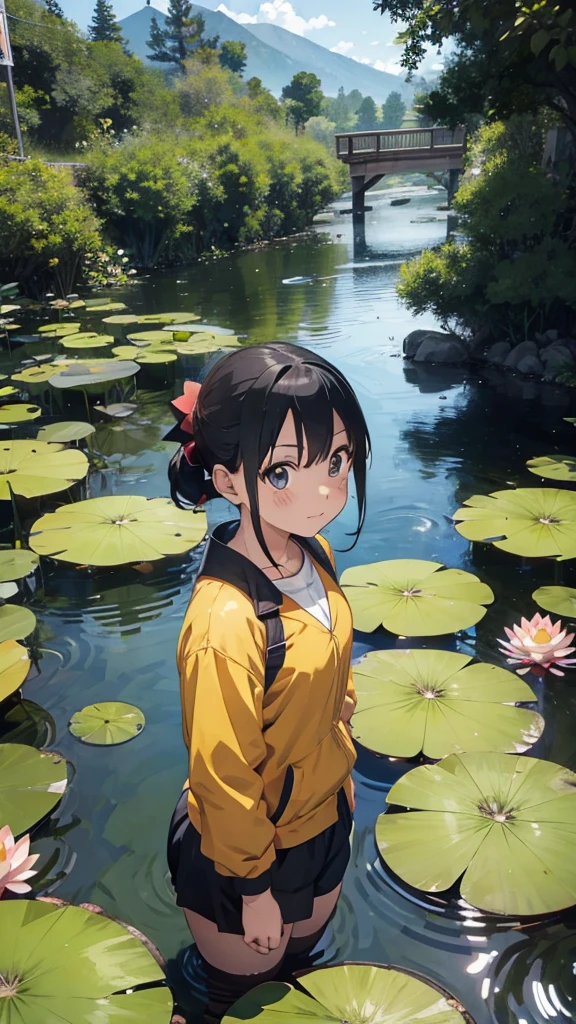 Naruto、Ghibli style、Giant toad、A lotus pond
