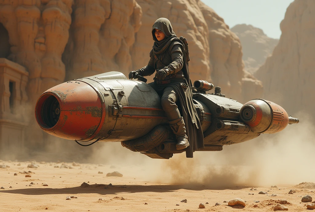 一人乗りの浮上式Speeder Bike、movie「Star Wars」Speeder Bike、Piloted by a woman in an assassin plug suit、Ancient Technology