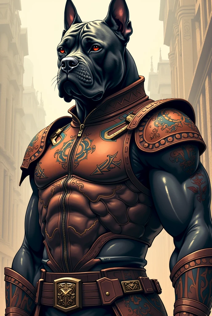 Cane corso, leather armor, tattoo idea, drawn, detailed , anime style, 