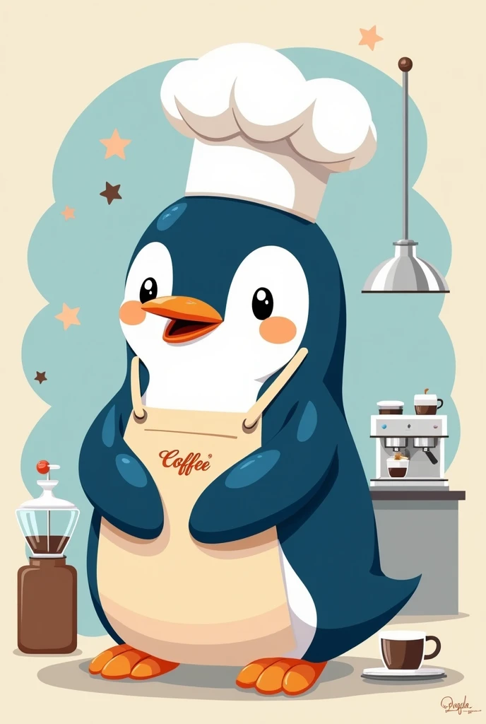 Barista cartoon blue penguin (simple)
No background


