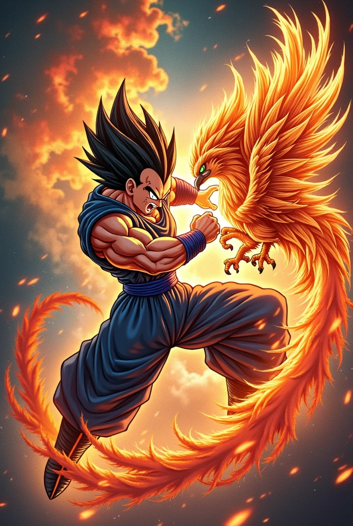 I want you to make a tattoo of Vegeta with the phoenix as friends fighting side by side 