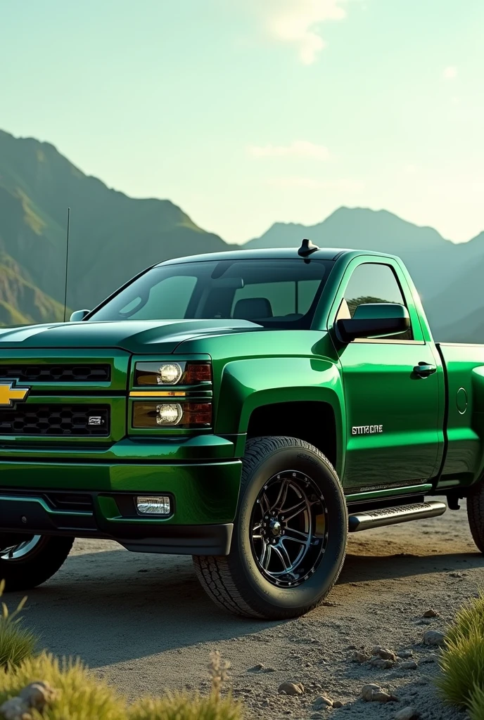 A wallpaper of a 2002 silverado in metallic green
