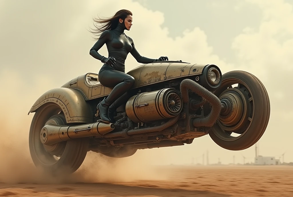 一人乗りの浮上式Speeder Bike、movie「Star Wars」Speeder Bike、Piloted by a woman in an assassin plug suit、Ancient Technology、Speeding, The machinery is exposed、World War I Technology