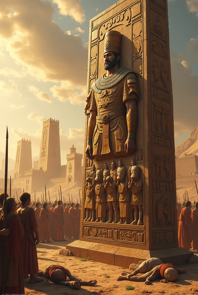 "A dramatic depiction of the Stele of the Vultures showing the Sumerian King Eannatum leading his forces in battle against the city-state of Umma."