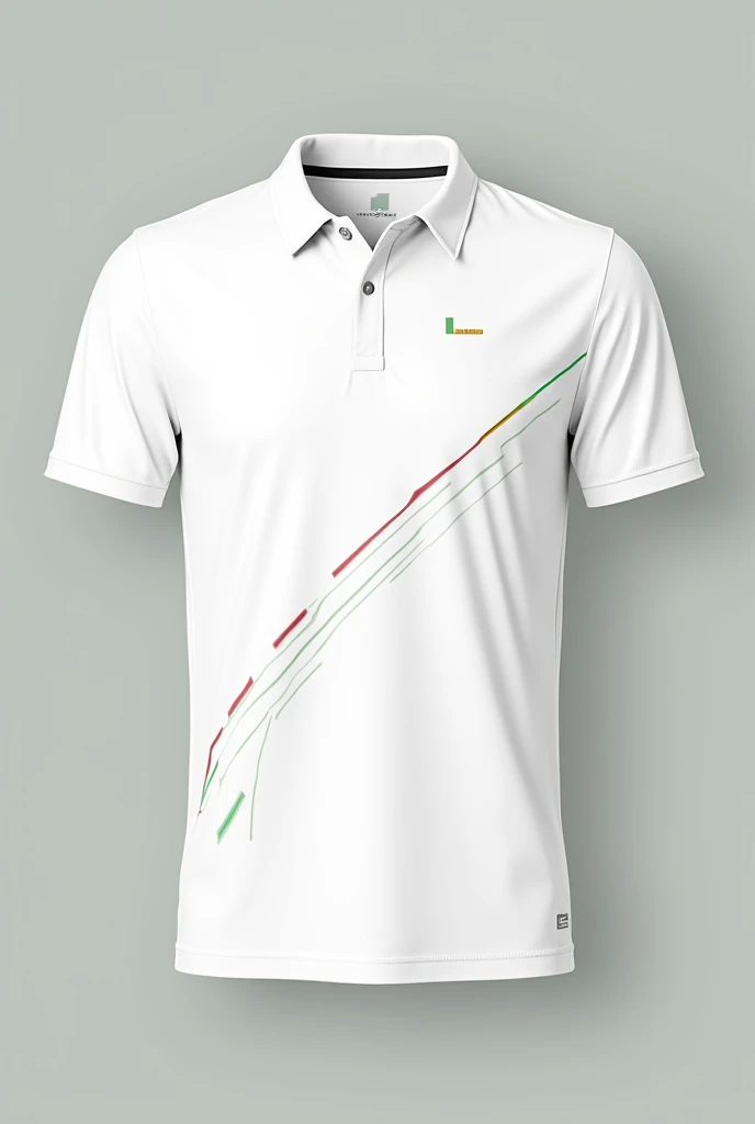 white polo t shirt with minimum red and green design for sports
