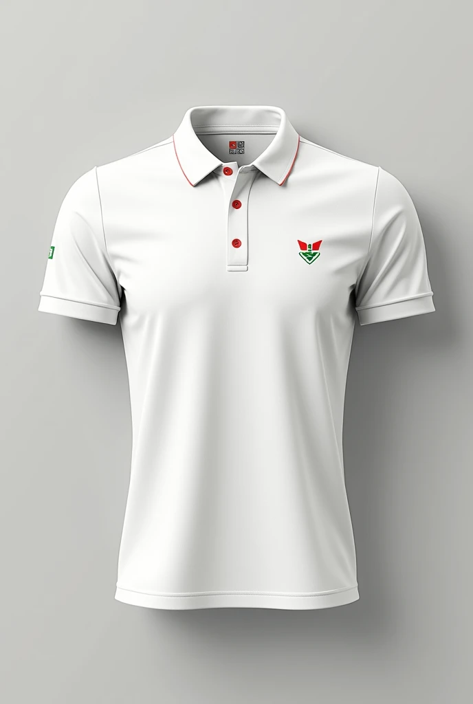 white polo t shirt with minimum red and green design for sports
add border in hands