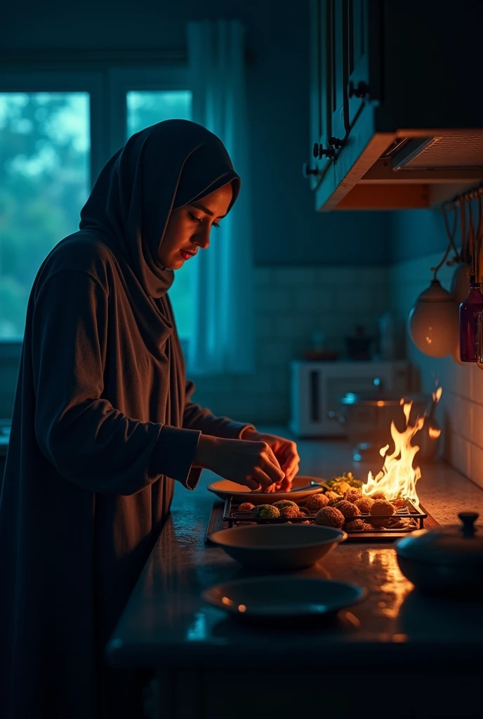 One night, in the month of Ramadan, it was 3-4 am, Isha was cooking food for Suhoor in her like a scary 