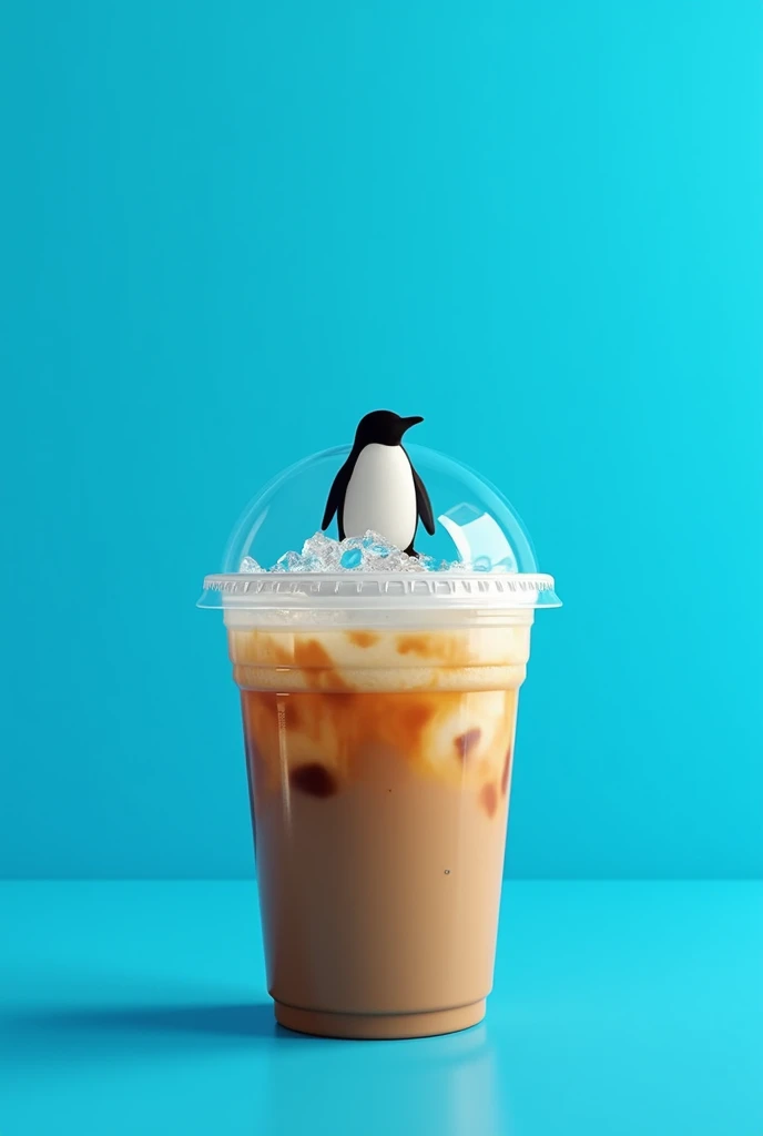 Iced coffee simple black penguin
Blue background