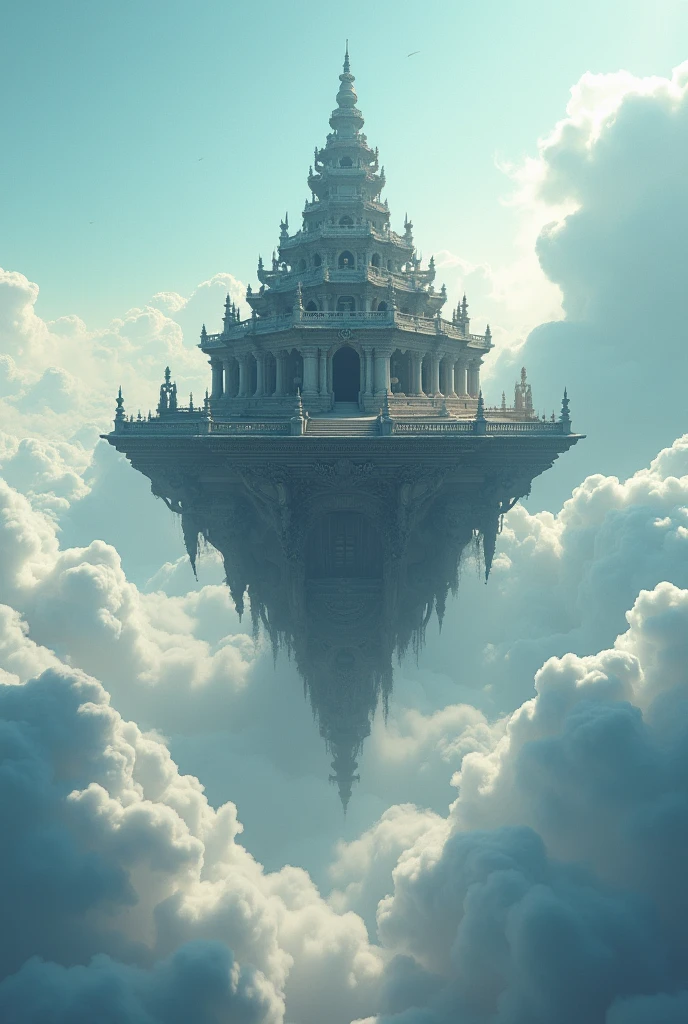 an ancient temple floating above the clouds, so peaceful yet powerful.