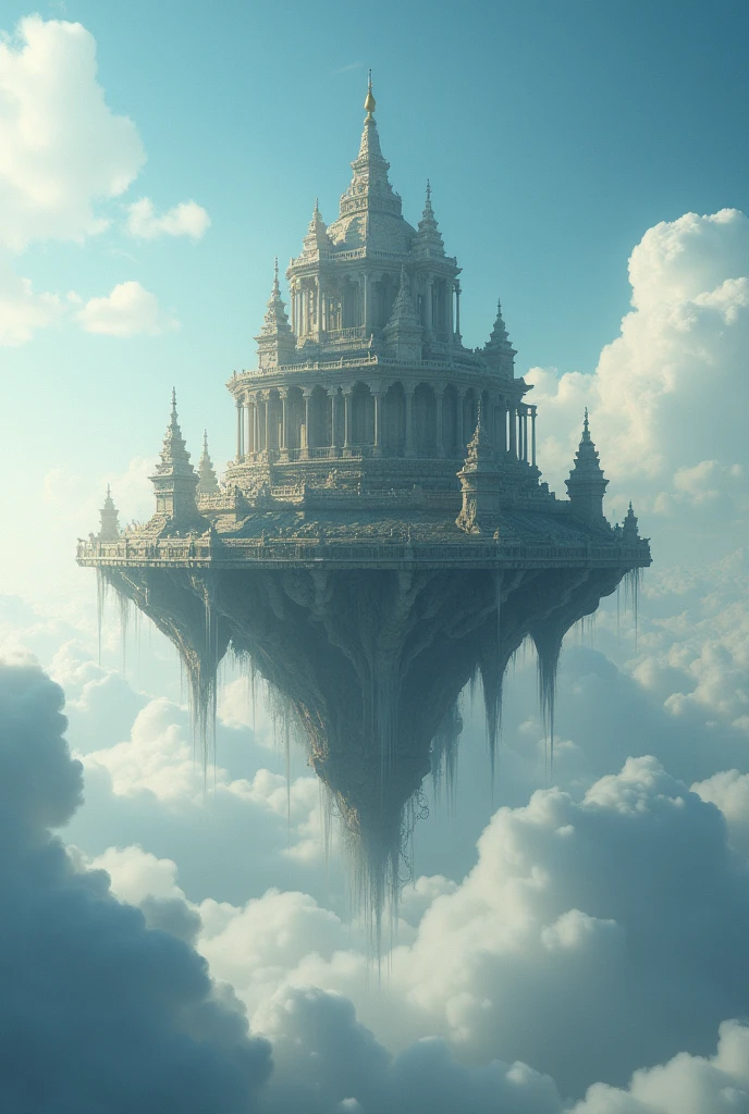 an ancient temple floating above the clouds, so peaceful yet powerful.