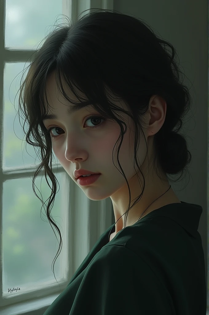 a pensive and sad woman