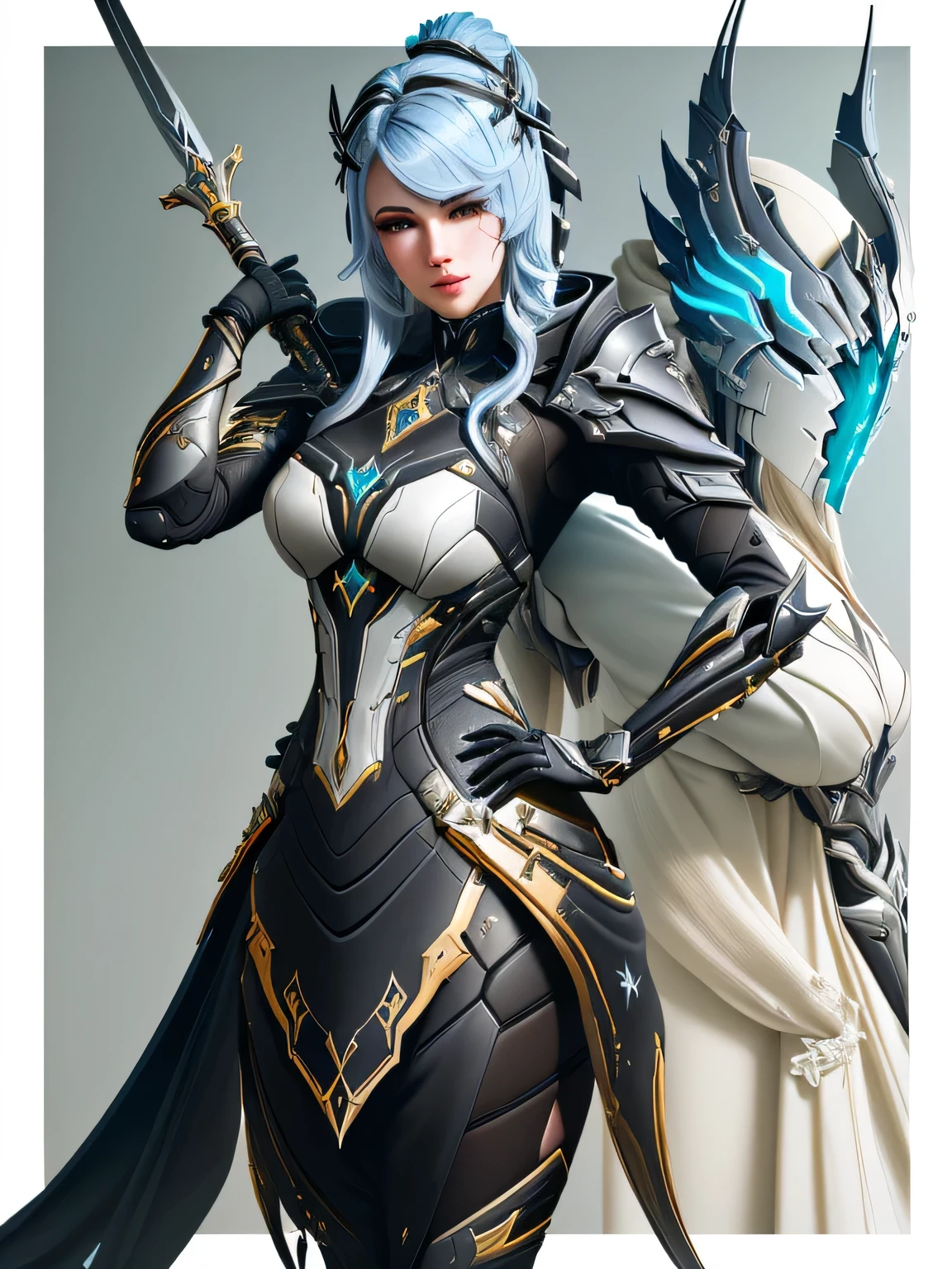 a close up of a 3D woman with a sword, warframe fanart, detailed warframe fanart, exquisite warframe fanart, high quality warframe fanart, warframe art, warframe destiny fanart, warframe infested art, of a beautiful female warframe, of a beautiful saryn warframe, warframe and destiny fanart, warframe armor!!