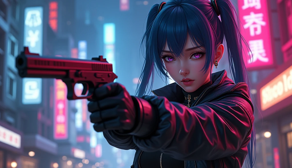 Cyberpunk , Japanese ,anime girl Holding a gun