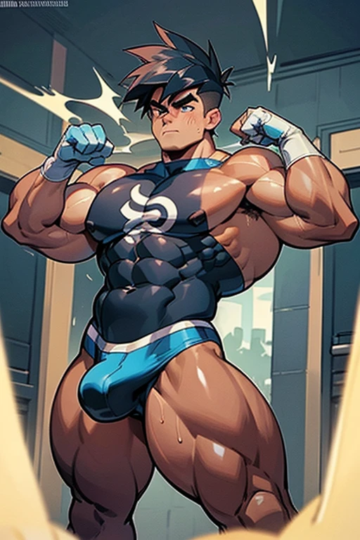 Danny Fenton from Danny Phantom animated series as a big dumb age muscular bodybuilder jock in a locker room flexing and staring blankly with mouth gaping open as his eyes glow under hypnosis as he repeats, "Bigger... Dumber.... Must obey.... More like a jock bro every day.... Yes, Coach. I obey. Huhuuh.... Sweaty brutes must obey.... Sweaty brutes do what you say.... Big ... sweaty ... musky jock bro.... The muscles must grow. The old smarts must go.... Recruit the nerds and watch them grow. Make them like us, ... more big dumb jock bros. Huhuhuh. We will grow. We will spread. We will make more dumb jocks.... We will grow... We will spread... We will make more dumb jocks.... We will grow. We will spread. We will make more dumb jocks.... Assimilate. Grow.... Transform.... Become.... Convert.... Be a dumb jock.... All must be jocks.... All must obey...." in deep mindless emotionless voice with fellow hypnotized jocks to forget about catching ghosts and focus instead on training his body and obeying his coach. Mouth dropped open. Hyper swollen bulging crotch. Hyper muscles. Toned muscles. 5% body fat. Steam rising from armpits and shoulders. Big biceps. Big triceps. Broad shoulders. Big traps. Big lats. Big meaty pecs. Massive deltoids. Six-pack abs. Spherical glutes. Brainwashing. Hypnosis. Hypnotized. Bro. IQ drain. Dumber and dumber. Meathead. Musclehead. Mindless. Hypno. Mind control. Brain drain. Entranced. Brute. Brutification. Brain drain. brainwashed. brainwash. Meathead jock bro assimilation.ndless. Brainless. Empty stare. Hairy pecs. Hairy armpits. Treasure trail.
