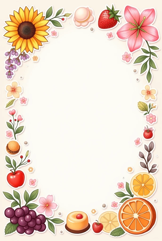 Show me a template with 25 flower stickers, Tender and lively Japanese fruits and desserts