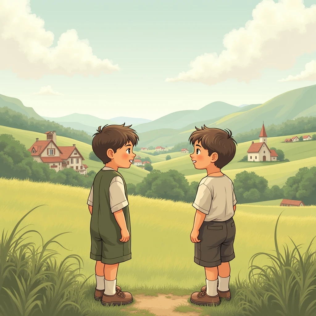 One boy and one、And two villages、There are two。