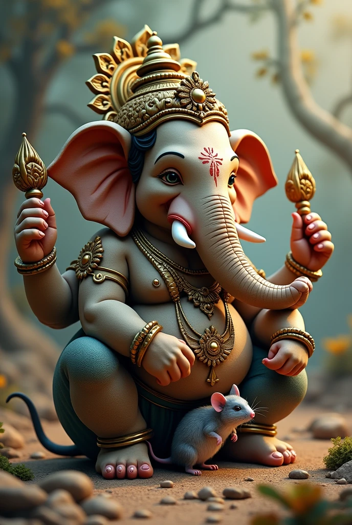Half elephant and half ganpati sitting on the mouse