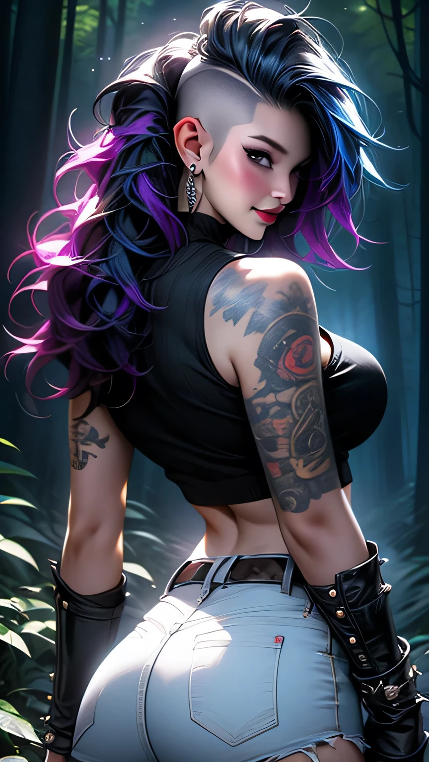 ((Best quality UHD)), ((masterpiece)), (detailed: 1.4), (Absurd), the most beautiful and sexy punk rock girl, long rainbow colored hair blowing in the wind, pale kinetic skin, vibrant glowing yellow eyes, hot woman, wearing highly detailed hoodie graphict-shirt and torn skinny jeans, sculptural body (((huge enormously gigantic tits, cleavage showing)), tons of tattoos and piercings(((unkempt hair)), very long finely detailed eyelashes, by mucha, niji --V5, close to real, sexy dynamic pose, pastel, centered, scale to fit the dimensions, graffiti style background, highy detailed background, perfect masterpiece, best quality, best resolution