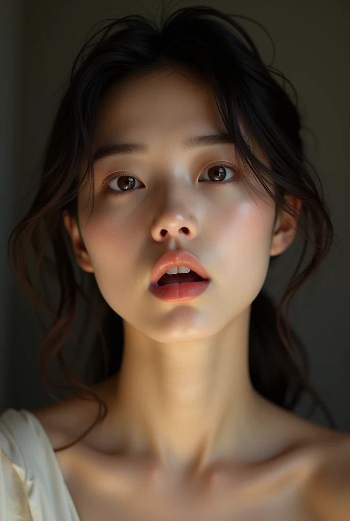 (masterpiece:1.35),(Highest quality:1.4),8k,Very detailed,photograph,(Ultra-realistic:1.4),Film Grain,Fujifilm XT3,Natural light、Slim woman, Very beautiful and detailed face, Best Shadow, naked, Cute Japanese Woman、Sexually excited face、Beautiful Skin、Focus on the face、Sexually excited face、Open your mouth、Hollow Eyes、Expression of pleasure