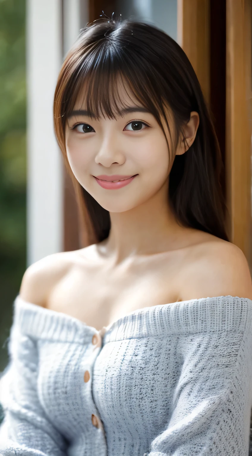 masterpiece,best quality,(Japanese girl),((Beautiful girl)),cleavage,(off shoulder:1.2),(perfect body beauty:1.2),(shy smile),From slightly above