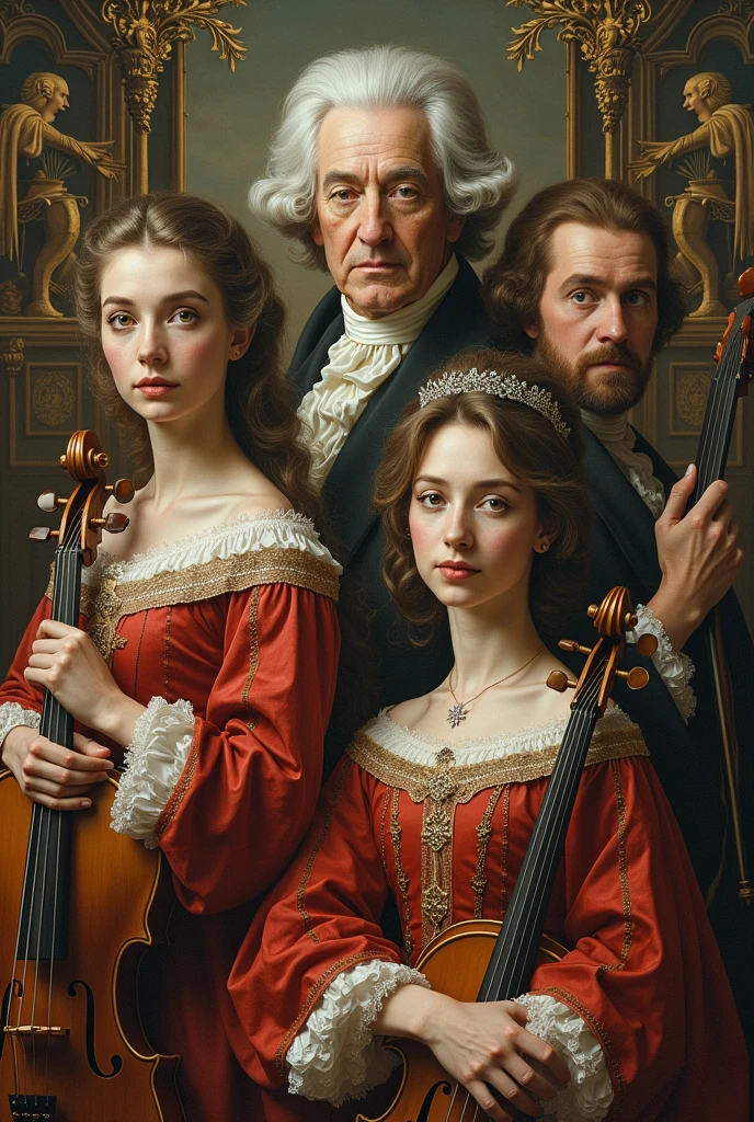 Create an image in which references to the Baroque music periods appear, CLASSIC, Romantic and contemporary 