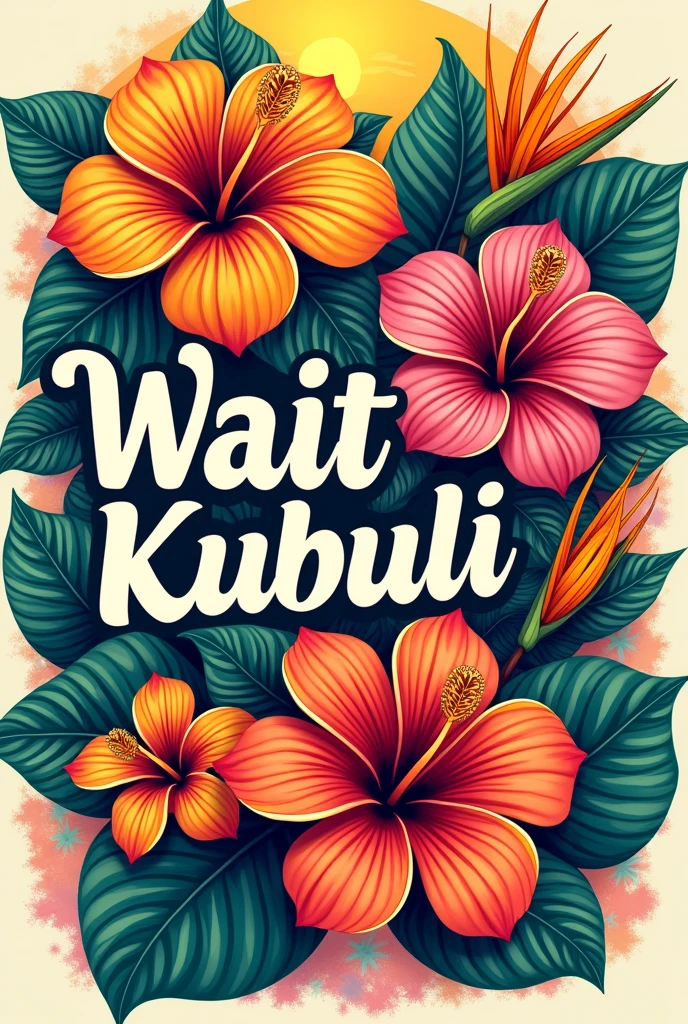 Create tropical flowers with the words 'Waitukubuli ', t-shirt design