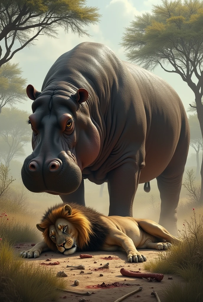 Lion killed by hippo