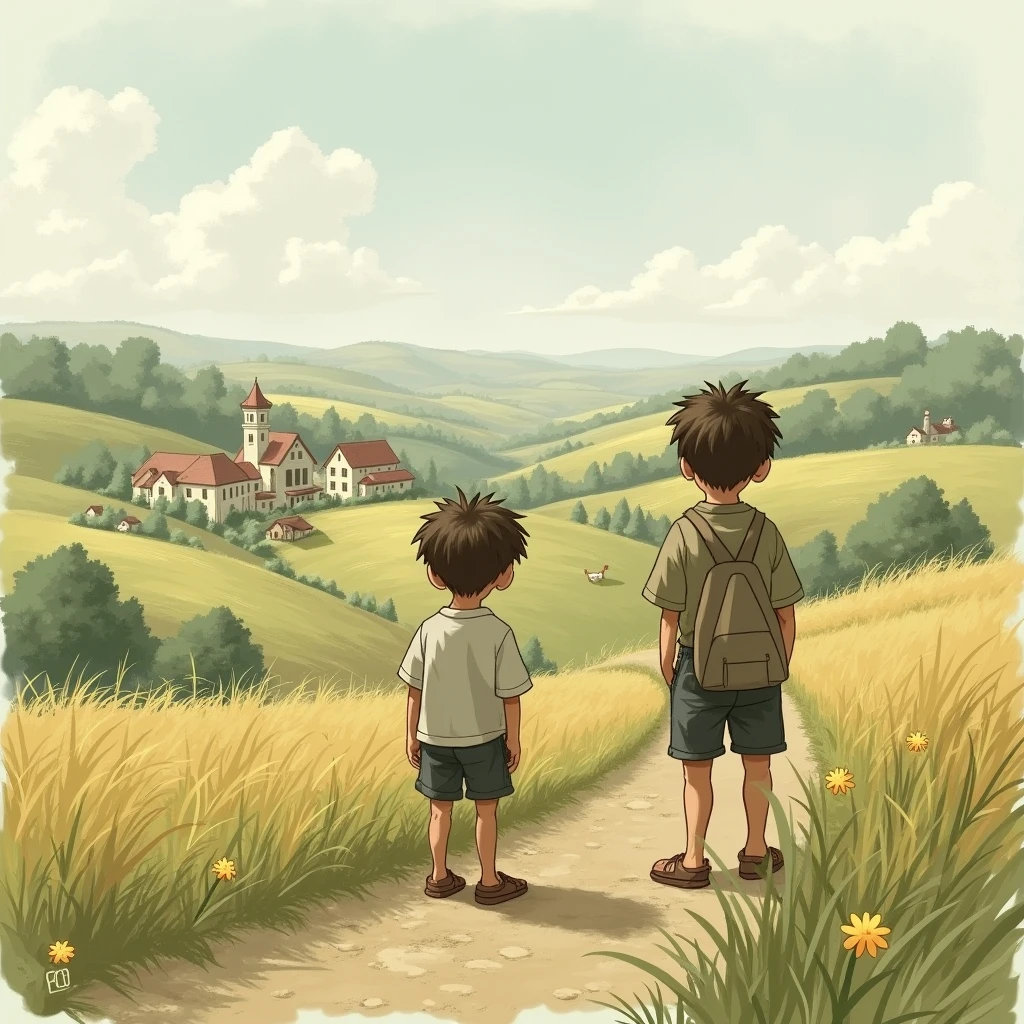 One boy and one、And two villages、There are two。