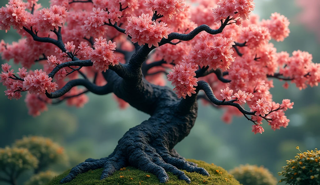 There is a kind of wood in the osmanthus fores shape is like paper mulberry but with black texture,Its flowers are exceptionally gorgeous(best quality,4K,8k,High level,masterpiece:1.2),Ultra Detailed,(lifelike,Photo real,Photo real:1.37)