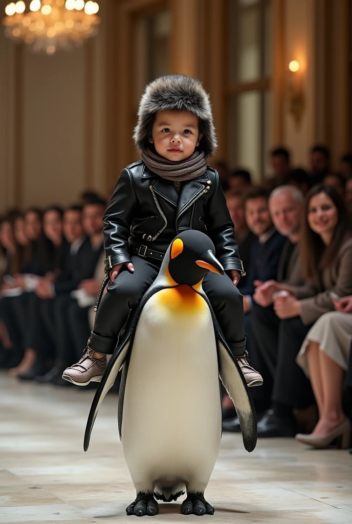 1 person Black leather rider jacket Scarf Boa Flight Cap Riding an Emperor Penguin
Fashion Show Venues There is an audience