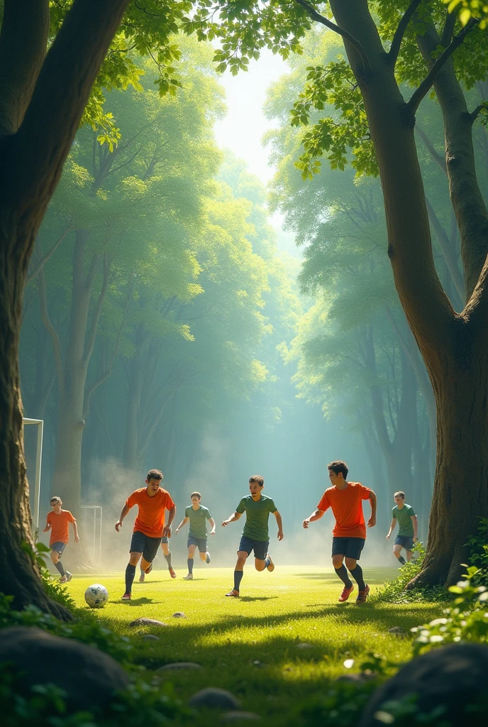 Soccer game in the forest
