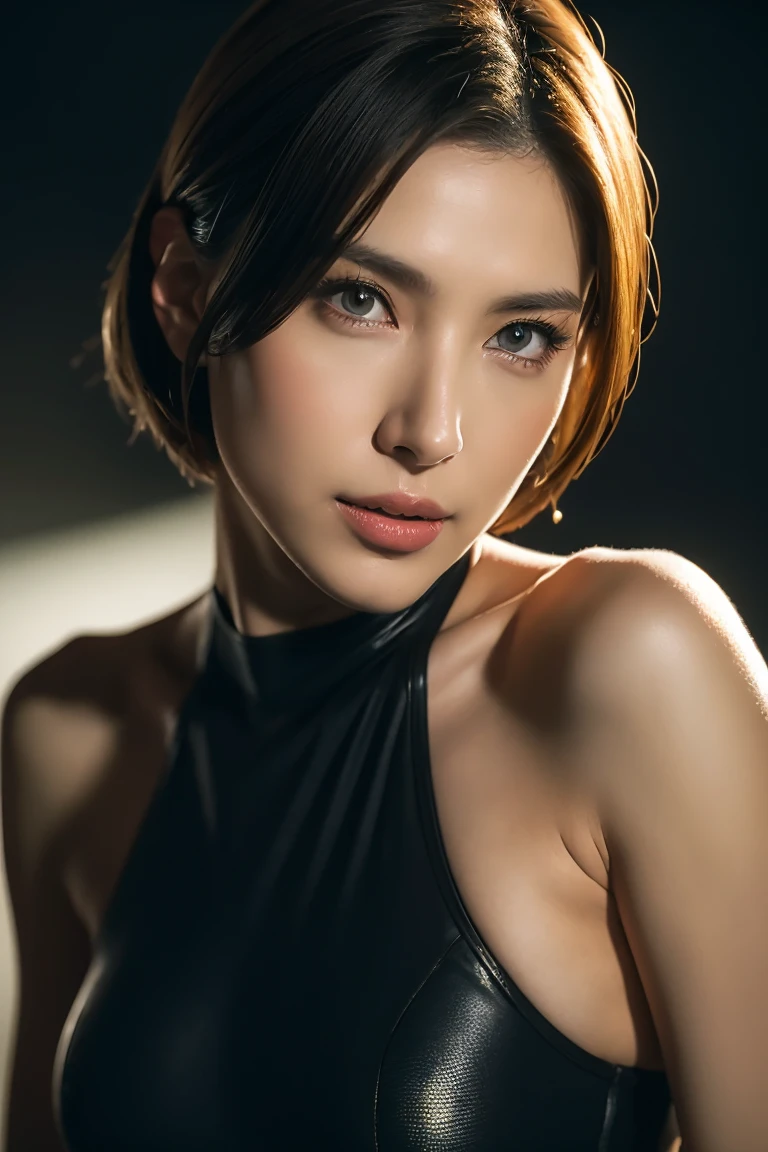 ((masterpiece)), ((最High resolution)), Jill Valentine from Resident Evil 3, ((detailed skin texture)), ((A face with attention to detail)), Captivating smile, Partially transparent、A low-cut bodycon suit with detailed details,  (Realistic photos), (最high quality), (detailed), Photographed with Canon EOS R5, 50mm lens, debt/2.8, High resolution, (8k), (wallpaper), (Cinema Lighting), (Dramatic lighting), (Sharp focus), (Complex), RAW Photos, Strike a pose for the camera, 8k uhd, high quality, Film Grain, Craig Morey