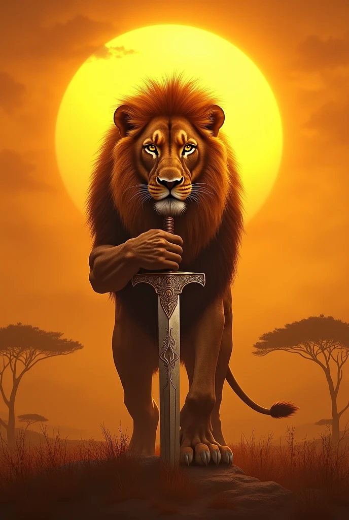 Lion king with sword and sun