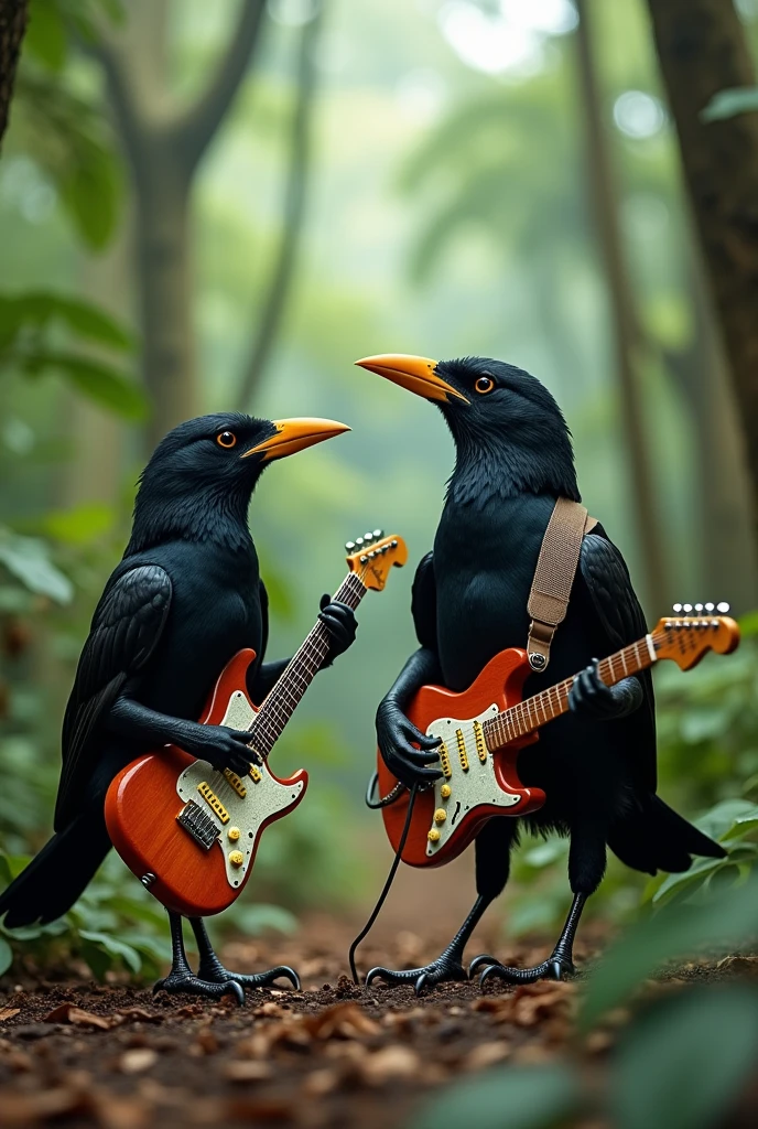 The Blackbirds in the Amazon rainforest playing electric guitars