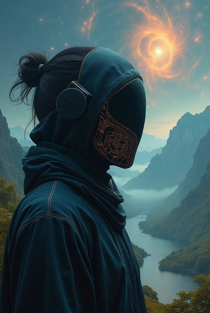 A man named ARYA with mask on face bg like space nature name ARYA