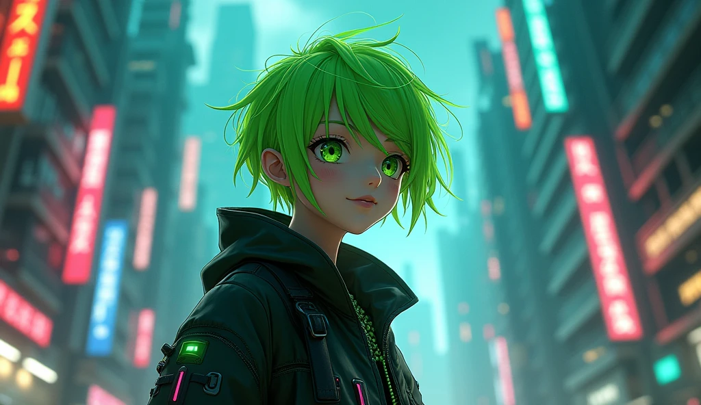 cyberpunk ,anime green hair