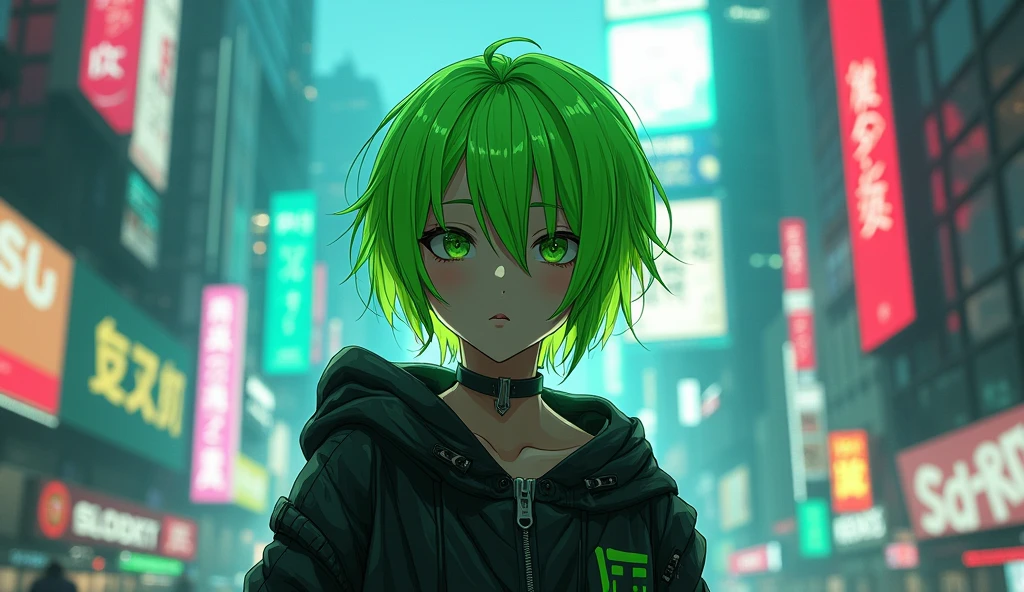 cyberpunk ,anime green hair